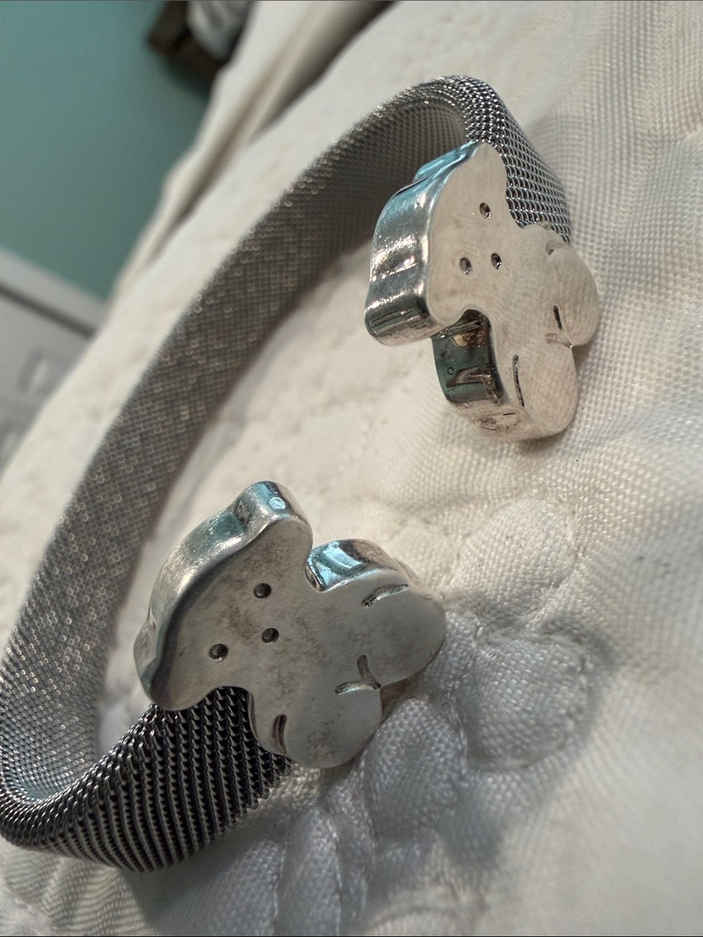 Tous 925 Silver Mesh Cuff Bracelet with Bear Motifs
